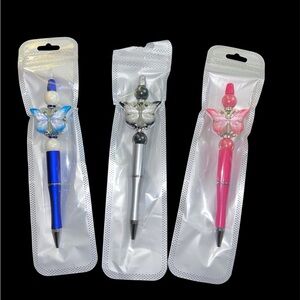 Handcrafted Butterfly Pens- Blue, Silver, Pink set of 3